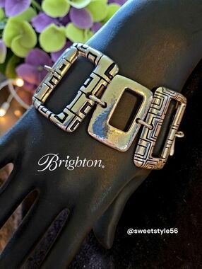 BRIGHTON "Nexus" Vintage Silver Geometric Link Bracelet BOHEMIAN!